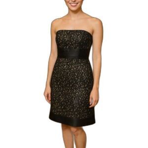 White House Black Market Black Lace Satin Strapless Short Cocktail Dress Size 12
